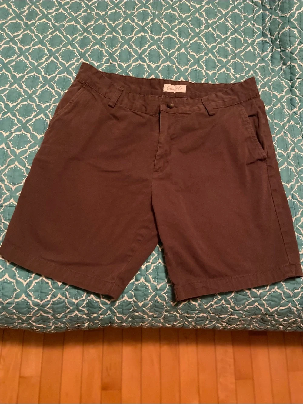 Cotton & Co Women’s Brown Chino Shorts Casual Flat Front Pockets